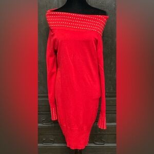 Say What? Red over the shoulder sweater longsleeves dress - size Medium
